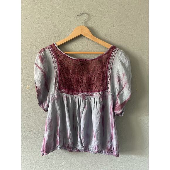 Free People | Purple Tie Dye, Embroidered, Lace, Tassel‎ Top - Picture 4 of 6
